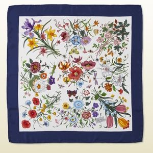 Gucci Scarf Iconic Floral Print Multicolor Blue Silk Wrap with Gucci box